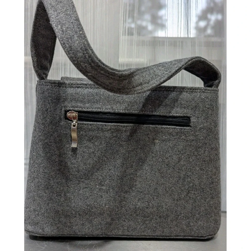 Kate Spade Vintage Gray Wool Felt Hobo Shoulder Bag‎ Magnetic Closure